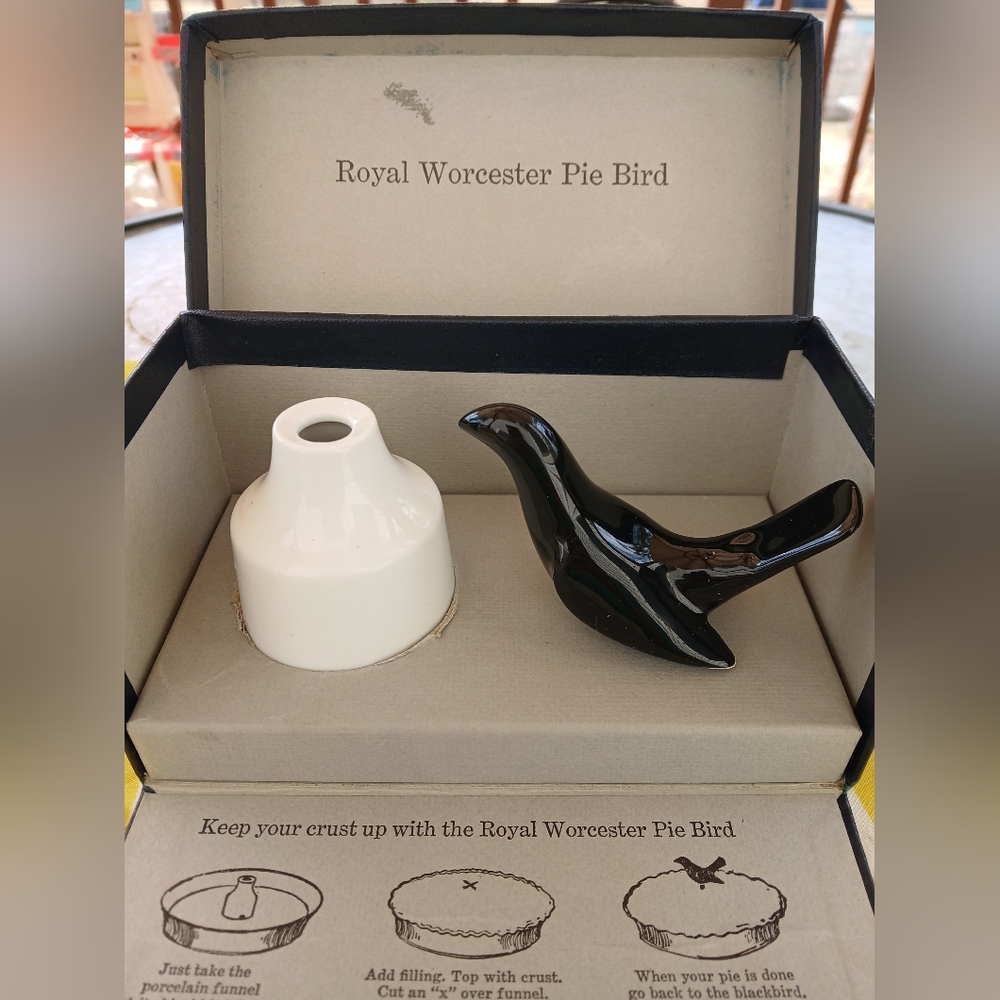 Royal Worcester Black Pie Bird with White Porcelain Funnel